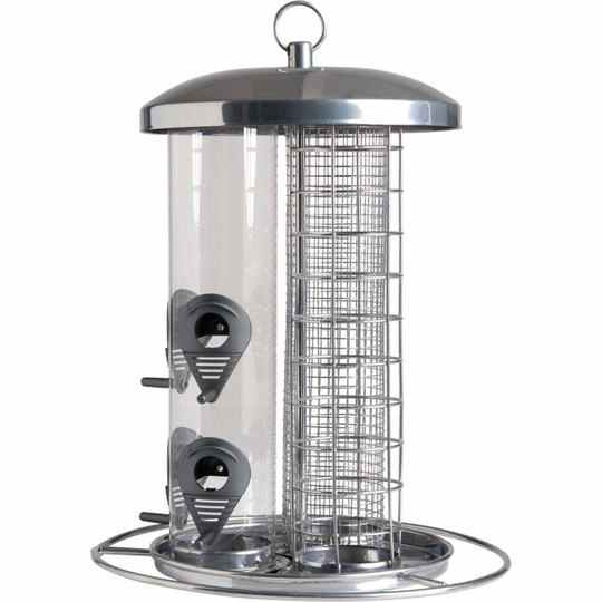 wilko Wild Bird 3-in-1 Premium Metal Seed Nut Fat Ball Feeder, Holds 6 Fat Balls