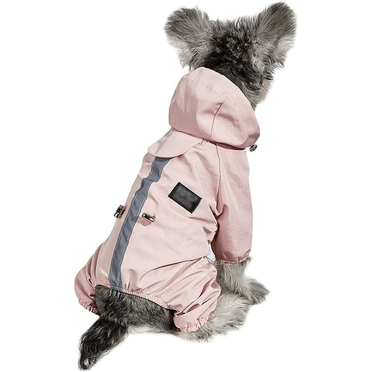 Raincoat for dog, with reflective buttons and zippers, waterproof / rain, adjustable drawstring, removable hood-Yellow-M