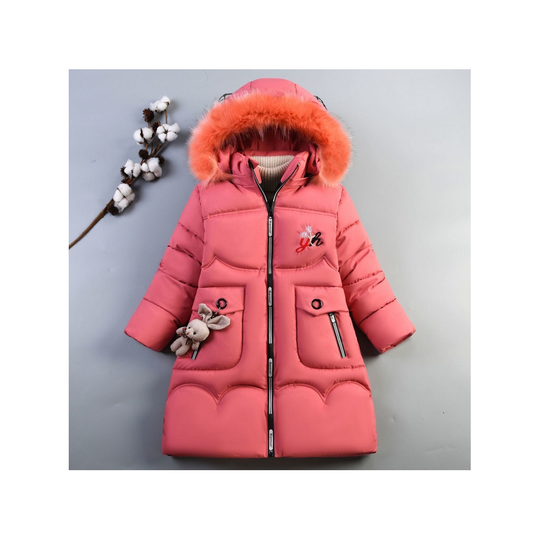 (Watermelon red, 7-8 Years) Girl Kids Long Coat Padded Winter rabbit Jacket UK