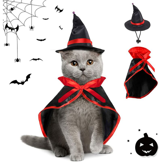 Halloween costume cape for dog and cat, pet Halloween costume set, pet vampire costume, Halloween pet cape and hat, pet costume wizard hat Halloween