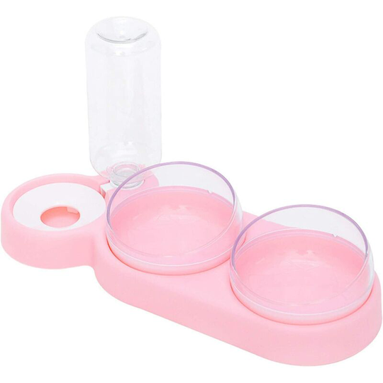 Briday - Double Cat Bowl Overhead, Tilting 15° Anti-Vomiting Cat Bowl 3-in-1 Pet Bowl Automatic Water Storage,for Cats and Puppies. (Pink)