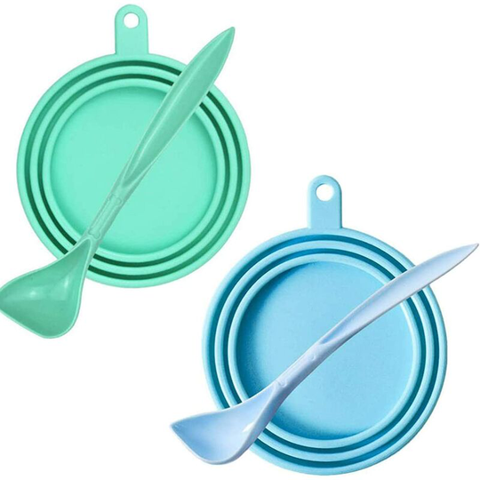 2pcs Silicone Lid for Dog Food Lid Silicone Cat Dog Food Pet Lids with 2 Spoons Fits Almost All Tin Cans
