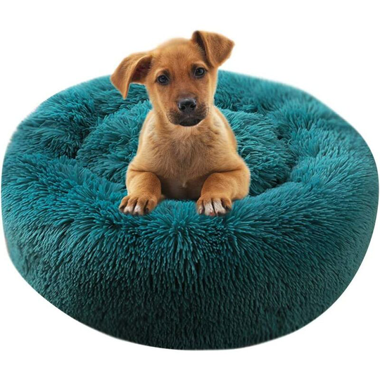 Round Plush Cat Basket for Animal Cats and Small Dogs Cat Bed Cushion Donut Dog Bed Fits Sofa XH062 (Diameter: 70, Cyan) Soekavia