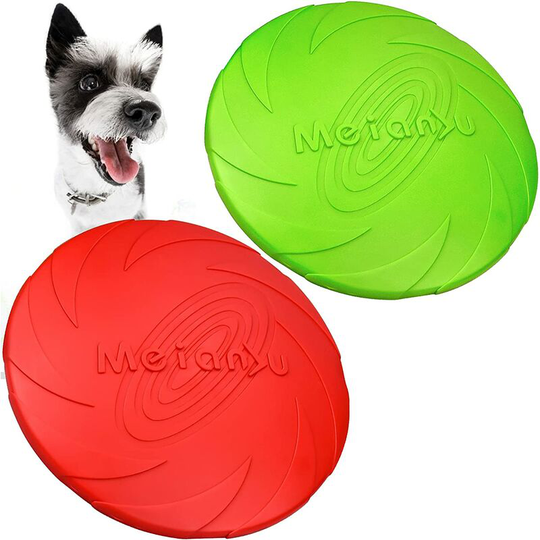 2Pcs Dog Frisbees Dog Toy Floating Saucers Rubber Frisbee Dog Cheek for Puppy Small Medium Large Dogs 22.5cm (Green+Red)