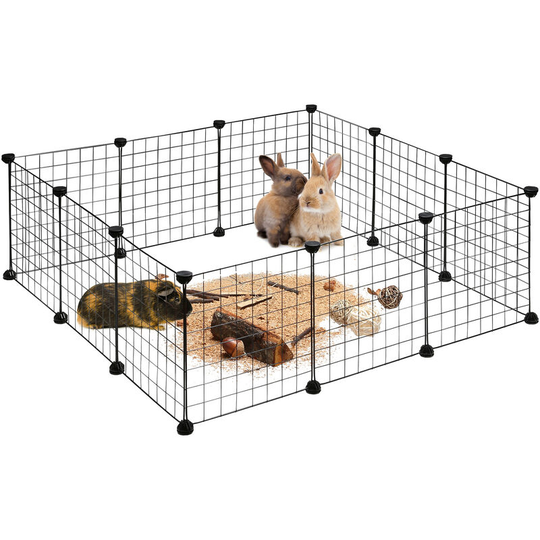 Relaxdays - Small Animal Cage, Open Enclosure, diy Enclosure, Extensible Playpen, hwd app. 37 x 110 x 110 cm, Black