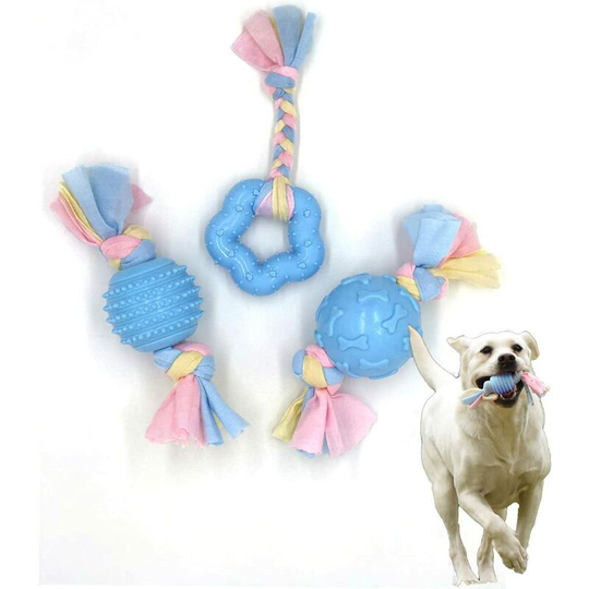 Puppy Teething Toys Set,Dog Chew Toy Durable with Cotton Cloth Rope,Interactive Dog Toys for Puppies,Small and Medium Dogs (3 Pieces) Blue