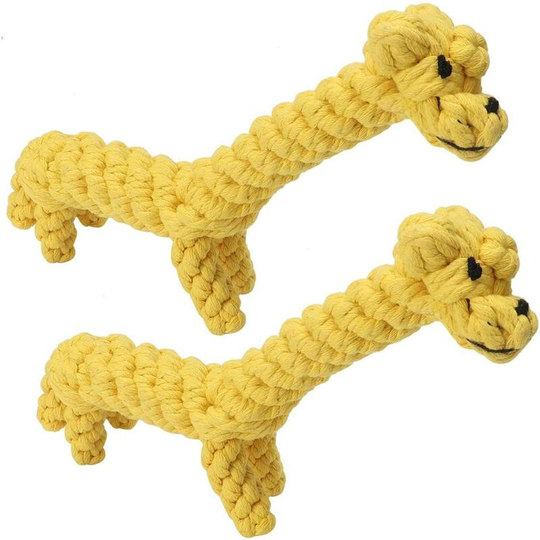 2 Pieces Giraffe Shape Knitted Cotton Rope Teeth Cleaning Dog Bite Chew Toy