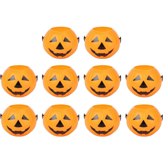 10pcs Halloween Pumpkin Candy Bucket Portable Pumpkin Bucket Children Trick or Treat Bags for Party Favors 7 x 7 x 5 cm (Orange)