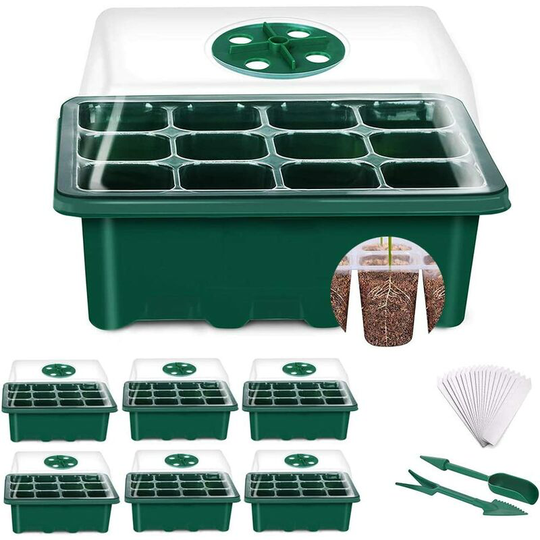 Perle Rare - Indoor Greenhouse Nursing Box, 6 Pcs 72 Cell Mini Greenhouse Nursing Kit Seedling Starter Trays Greenhouse Nursing Tray with Lid and