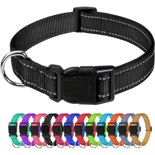 Dog Collar, Classic Adjustable Reflective Nylon Collar Suitable for Medium Dogs, Black, 2.5cm Width