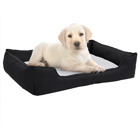 Dog Bed Black and White 65x50x20 cm Linen Look Fleece