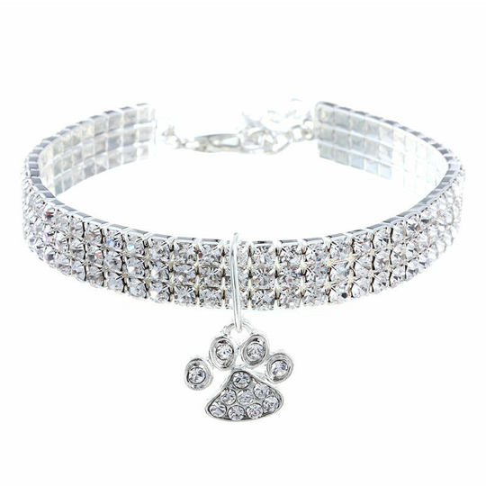 Rhinestone Dog Collar, 20cm Adjustable Crystal Pet Collar with 5cm Extra Extension Chain, Glitter Elastic Dog Collar