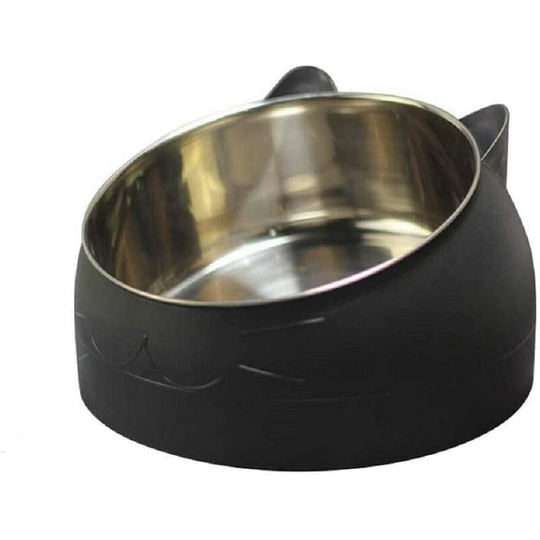Cat Food Bowl 400ml Stainless Steel Pet Bowl Non-Slip Anti-spill Base Rubber Mat Large Dog Bowl Black - Langray