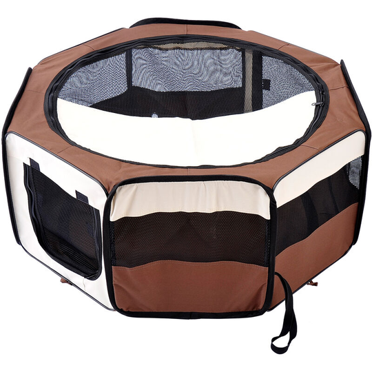Fabric Pet Puppy Dog Cat Rabbit Pig Guinea Playpen Play Pen Run Brown Cream m - Brown