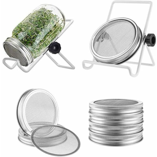 Pieces Sprouting Cover with 4 Pieces Stainless Steel Screen and 2 Pieces Sprouting Seed Holder (White)