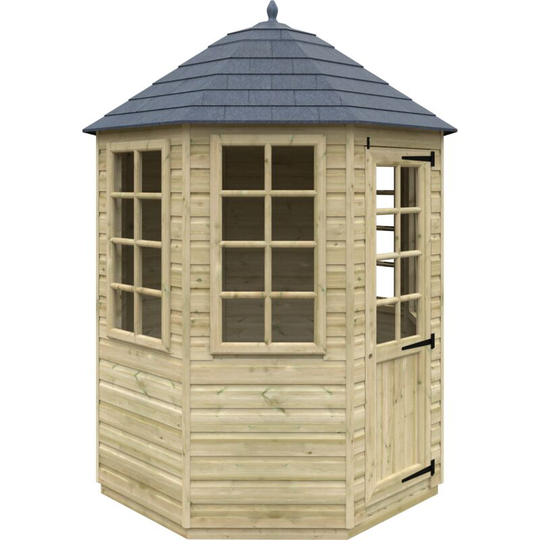 6x6w Pressure Treated Tanalised Octagonal Summerhouse with Georgian Door and Windows and Fibreglass Roof