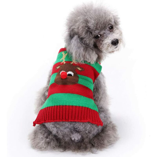Puppy Christmas Sweater Winter Warm Dog Knitwear Pajamas Knitted Ugly Reindeer Christmas for Small Medium Dogs (Red and Green, Size xxs)