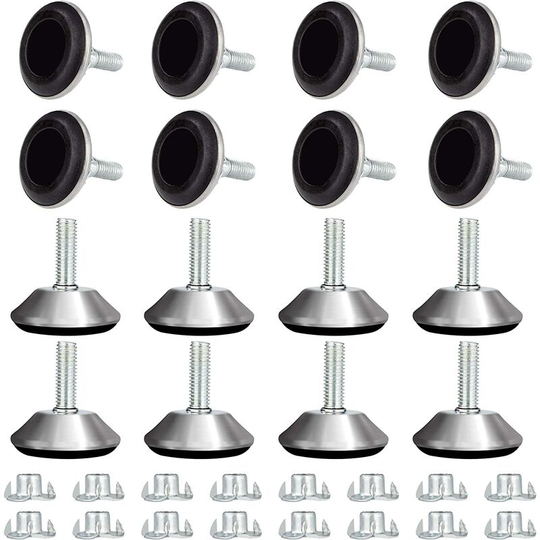 Furniture Levelers Adjustable Table Foot Medium Duty Leveling Glides Foot with T-Nut Pronged for Cabinet Sofa Legs Home Office M8 x 25 x 40mm 16PCS