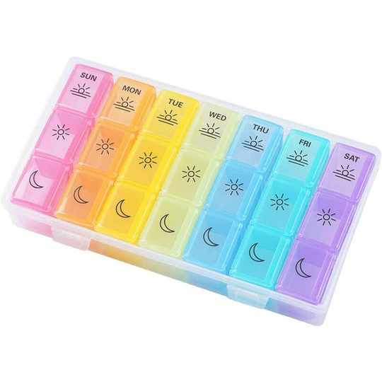 Weekly Pill, Medicine, Vitamin Organizer Box, am pm, 3 Times a Day, Moisture-Proof Pill Case Medication Reminder Portable Travel Container Storage Box