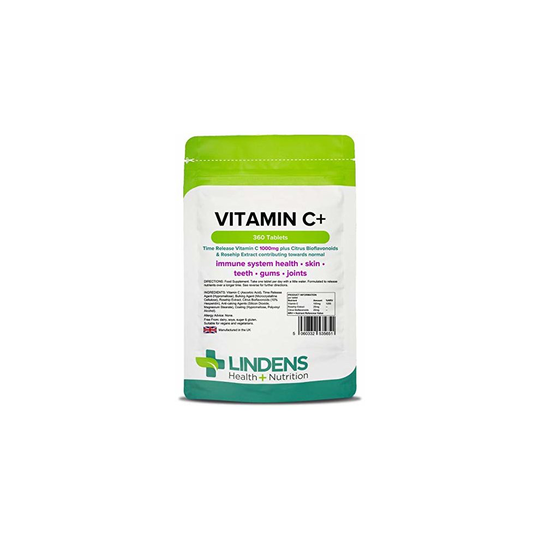 Lindens Vitamin C+ 1000mg (Time Release) Tablets | 360 Pack | High-Strength 1250% NRV dose contributes to Normal Immune System, Skin, Teeth, Gums &...