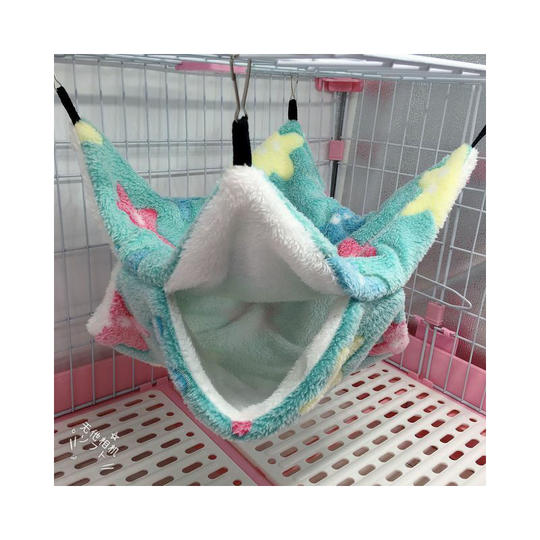 Pet Cage Hammock, for chinchillas, squirrels, other small animals, 20x20 cm (Green starfish) - Litzee
