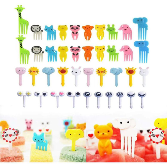 40PCS Animal Fruit Forks Original Appetizer Pick Plastic Dessert Fork Cute Mini Animated Cake Fork for Salad Fruit Party