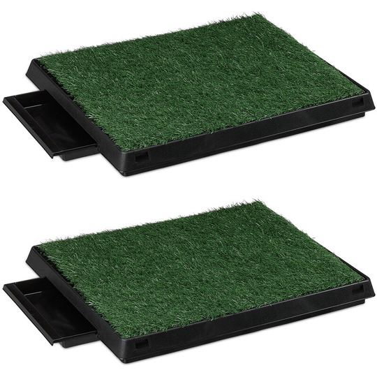 Relaxdays Dog Toilet, Set of 2, Indoor Waste Tray, Grass Mat, Puppy Potty Training, 7 x 62.5 x 50 cm, Black/Green