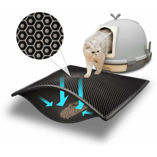 Cat Litter Mat Cat Litter Tray, Waterproof eva, Double Honeycomb Design (60x45cm, Black)