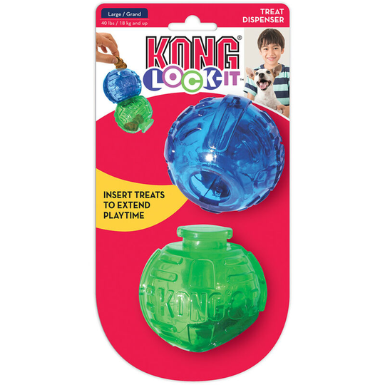 Lock-It Treat Dispensing Dog Toy (Pack Of 2) (l) (Blue/Green) - Blue/Green - Kong