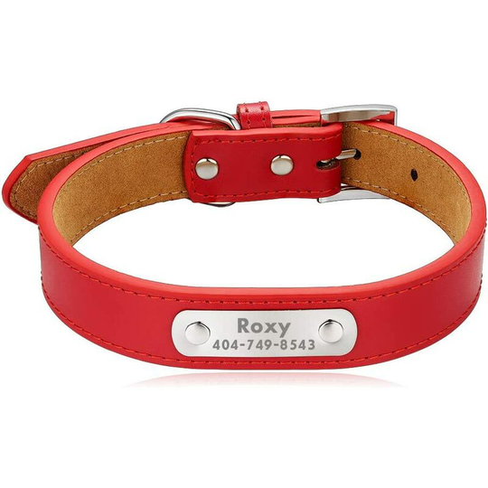 Customizable Dog Collar Red Leather Dog Collar Personalized Name