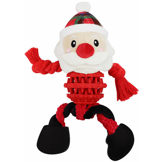 Squeaky Plush Dog Toy Dog Chew Toys with Treat Feeder Ball Christmas(Santa Claus)