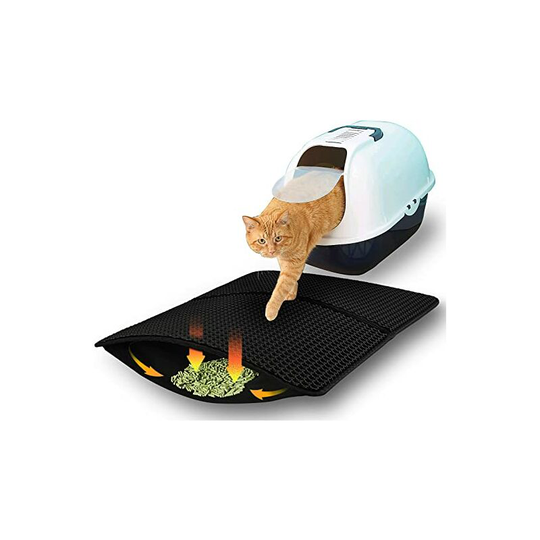 Foldable Cat Litter Mat, Double Layer Honeycomb Cat Litter Tray Mat, Waterproof EVA Non-Slip Cat Feeding Litter Mat, Black--55*70cm