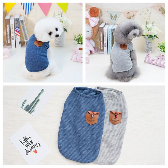 Dog minimalist t-shirt, cat clothes, blue and gray, 100% cotton, for mini dog, small dog and cat (packet of 2 (S-Suitable for puppies aged one to two