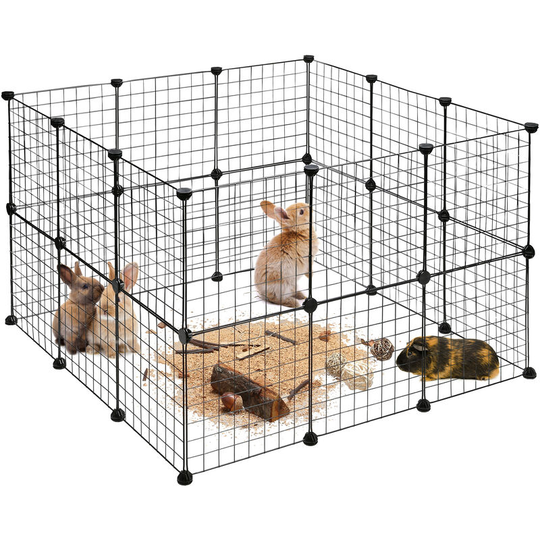 Set of 1 Relaxdays Small Animal Cage, Open Enclosure, DIY Enclosure, Extensible Playpen, 24 Pieces, Black