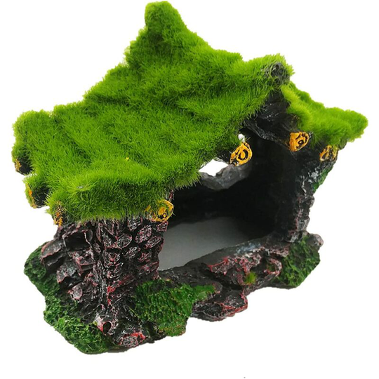 Aquarium Decoration Home Resin Hollow Hiding House, Betta Fish Log Driftwood Accessories Cave Ornament Tank Small Fish Hideout with Moss