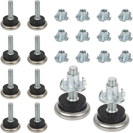 12 Set Claws T-Nuts Inserts Carbon Steel Adjustable Leveling Feet, Adjustable Leveling Feet For Furniture, Tables, Wardrobe, Kitchen, Bathroom, Floor