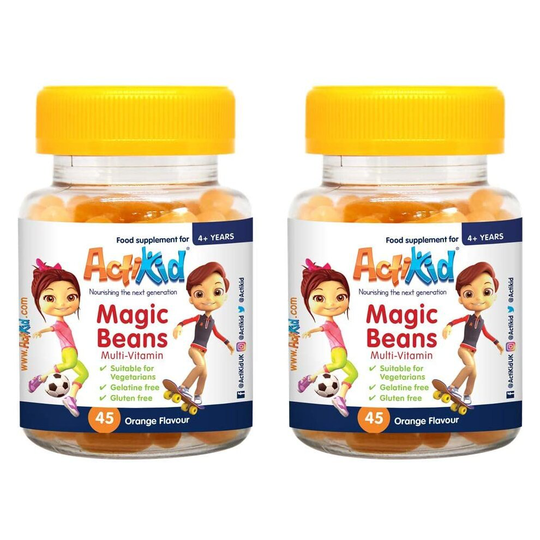 Special Offer 2X ActiKid Magic Beans Multivitamin 45 Orange Flavour, Gelatine Free, Vitamins for Children, Immune System Booster