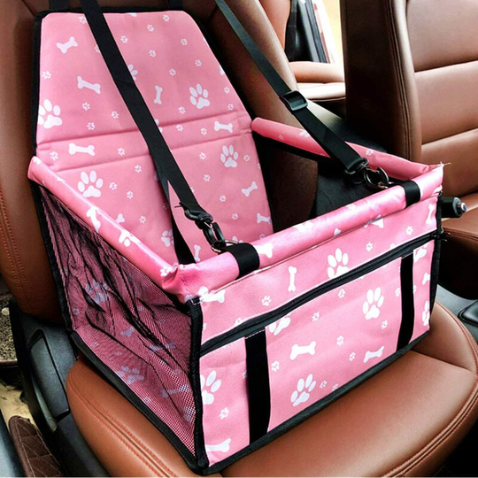 Dog car seat, waterproof foldable dog seat carrier with safety strap and storage bag, car booster seat for dogs or cats (Pink Bone)