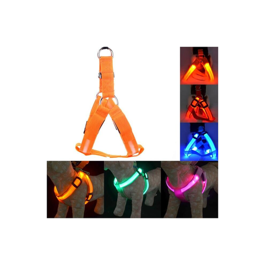 (Orange, L Chest 43-60 cm) Usb Rechargeable Led Nylon Dog Collar Harness Flashing Light Up Safety Pet Collars P01