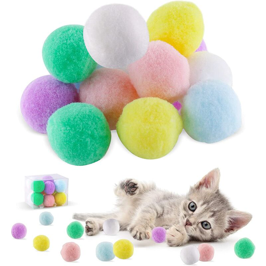 12 pcs Cat Ball Plush Cat Toy, Premium Soft Pompoms for Cats, Interactive Cat Toy, Chew Resistant Pet Ball for Biting, Diversion, Chewing