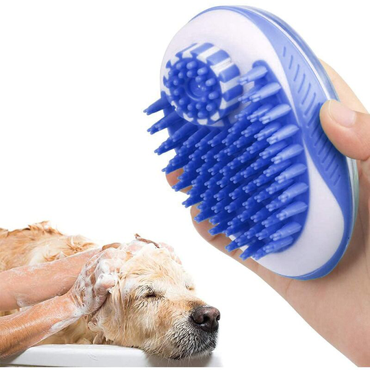 Pet bath brush, 2 in 1 massage brush for shampoo dispenser, suitable for washing, shampooing, massaging pets with long and short hairs, removing