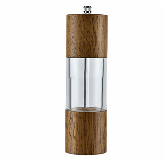 Pepper and Salt Grinder Set, Premium Acrylic & Wooden Manual Salt and Pepper Mills, with Visible Window 6 inch bubble bag packaging
