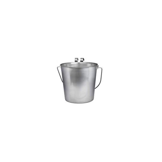 Indipets Heavy Duty Stainless Steel Flat Sided Pail with Hooks - 1 Quart - Lays Flat Against Dog Kennel, Crate