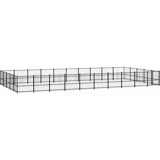 Outdoor Dog Kennel Steel 47.05 m² Vidaxl Black