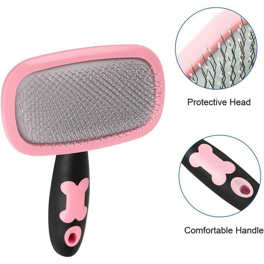 Dog and Cat Grooming Brush Dog and Cat Comb with Long and Short Bristles-Pink