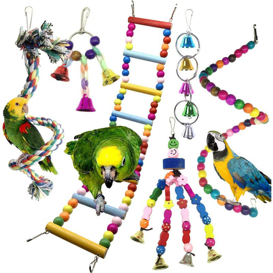 Briday - Bird Toys, Colorful Birds Toys with Bells, Bridge Ladders, Perched Bird Toy Swing, Climbing Toy, Decoration Animal Small Bird Cages, 6 Pieces