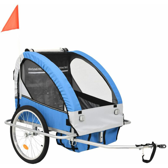 2-in-1 Kids' Bicycle Trailer & Stroller Dark Blue and Grey Vidaxl Blue