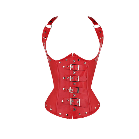 (Red, M) Black Red Under Bust Steel Boned Corset Sexy Punk Fetish Wear Women Bdsm