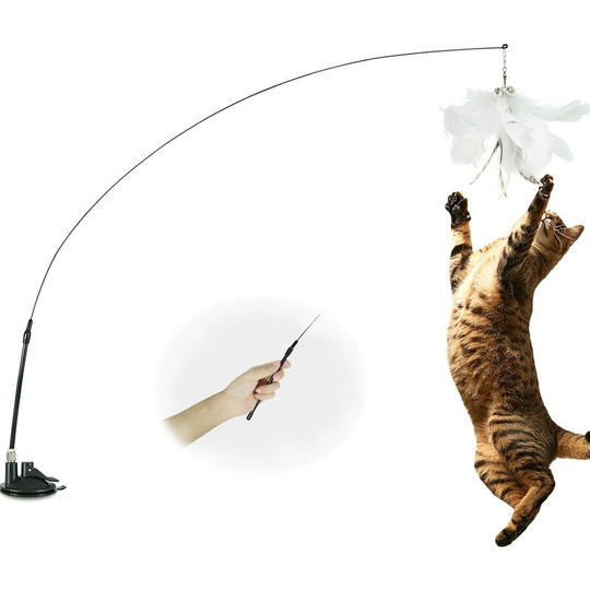 3pcs Cat Feather Toys with Bell and Suction Cup, Interactive Kittens Wand Teaser Fishing Rod for Indoor