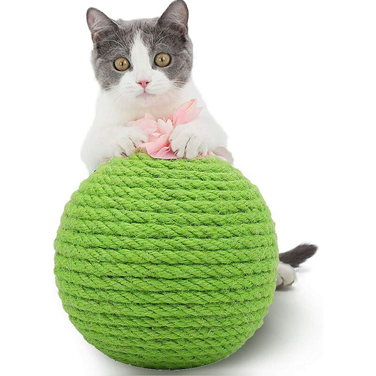 Cat Scratching Post Ball, Sisal Cactus Kitten Cat Toy with Ball Bell - Eco-Friendly Natural Animal Bite and Wear Interactive Toy